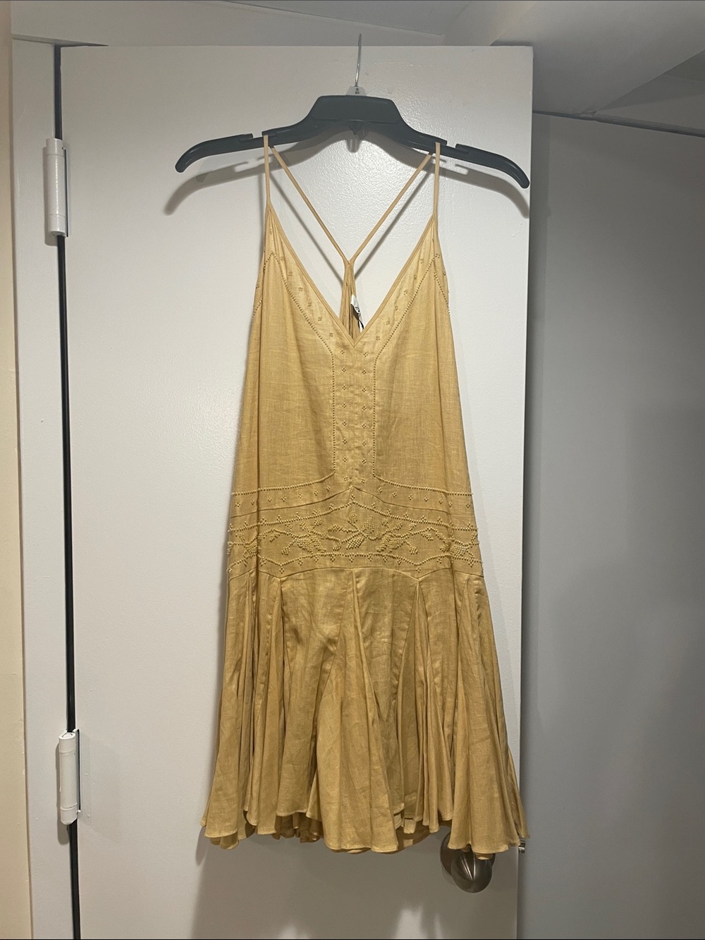 Zara Mustard Yellow Strapless-Look Spaghetti Strap Dress